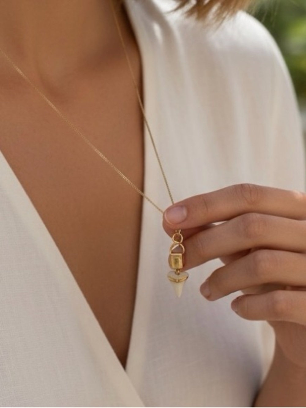 3/$10 Long Marble Stone Pendant Necklace Gold Tone Chain Boho Geometric New